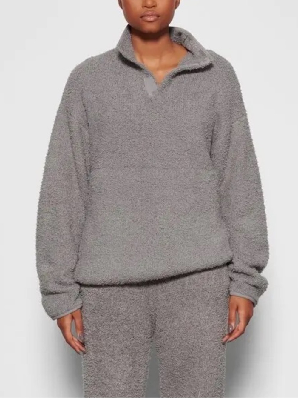 Like New Skims Cozy Knit Boucle Quarter Zip Pullover in Gray Size L/XL
